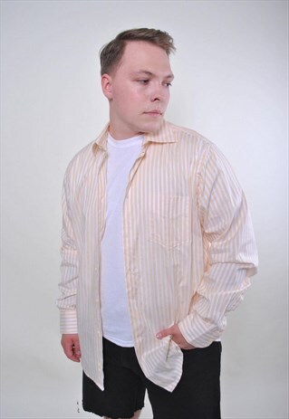 VINTAGE MEN STRIPED ORANGE LONG SLEEVE SHIRT
