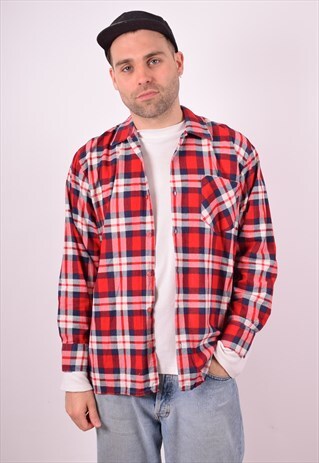 MENS VINTAGE SHIRT MEDIUM RED CHECK 90S