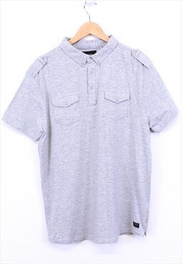 Vintage Firetrap Polo Shirt Grey Short Sleeve With Pockets