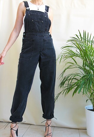 BLACK DENIM SLIM FIT DUNGAREES