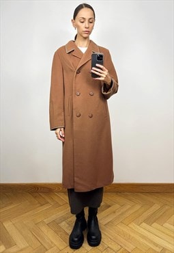 Vintage Beige Wool Coat, Beige Wool Midi Winter Coat