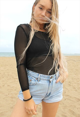 NEW BLACK STRETCH CHIFFON LONG SLEEVED TOP