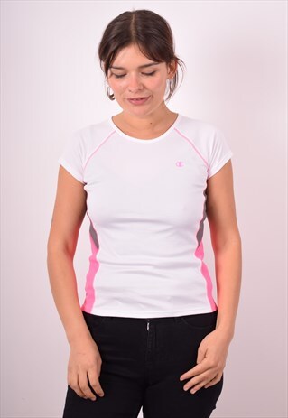 CHAMPION WOMENS VINTAGE T-SHIRT TOP LARGE WHITE 90S