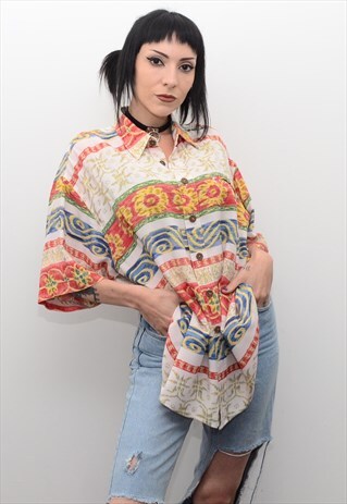 VINTAGE 90'S BOHO HIPPIE PATTERNED SUMMER SHIRT