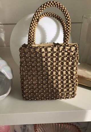 SUPER CUTE VINTAGE GOLD/BRASS BEADED TOP HANDLE HANDBAG