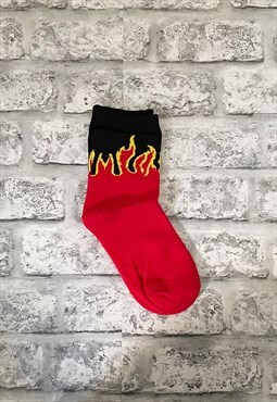 Wavy Flame Print Ribbed Ankle Socks 