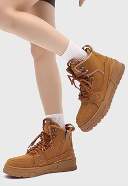Chunky sole high tops platform sneakers skater shoes brown