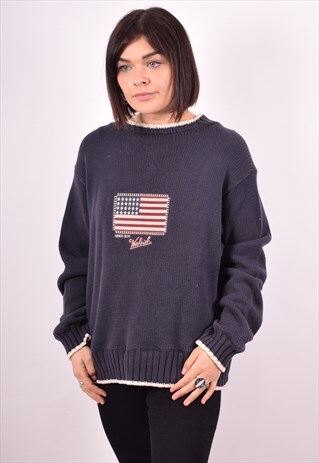 WOOLRICH WOMENS VINTAGE JUMPER SWEATER LARGE BLUE 90S