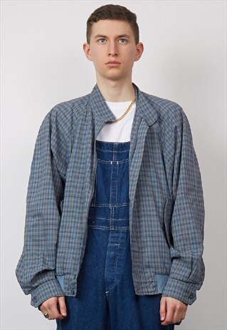 VINTAGE 80'S LIGHTWEIGHT BLUE CHECK BOMBER JACKET