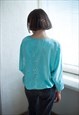 VINTAGE 70'S MINT BLUE SHIMMERING  BLOUSE