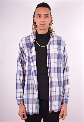 MENS VINTAGE FLANNEL SHIRT LARGE MULTI CHECK 90'S