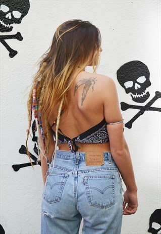 BLACK PAISLEY HALTER CROP TOP