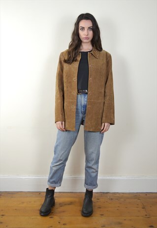 90S VINTAGE BROWN SUEDE BUTTON UP JACKET