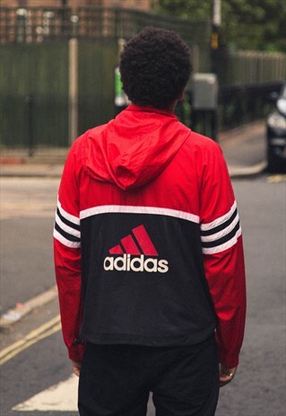 VINTAGE ADIDAS WINDBREAKER JACKET IN RED, BLACK AND WHITE