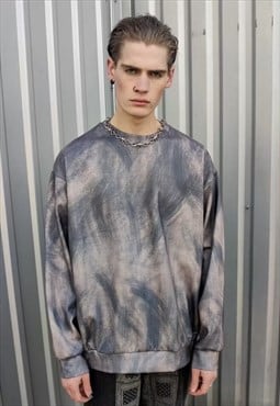 Loose gradient velvet feel sweatshirt tie-dye jumper grey