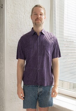 Vintage 70's Purple Patterned Viscose Short Sleeved Shirt