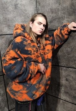 Tie-dye fleece bomber handmade gradient hood jacket orange