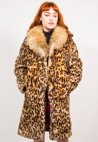 VINTAGE 90'S LEOPARD PRINT FAUX FUR MIDI COAT