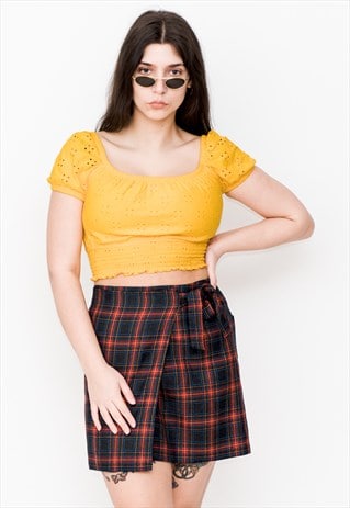 VINTAGE 90S STRETCHY CUTE OFF-SHOULDER CROP TOP IN YELLOW