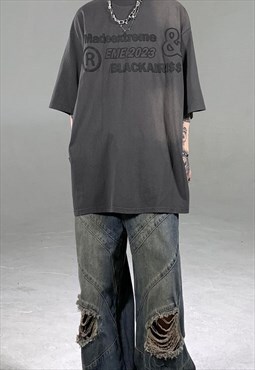 Grey Washed Graphic Oversized Cotton T shirt tee