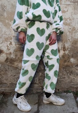 Heart fleece joggers handmade love print 2 in 1 overalls