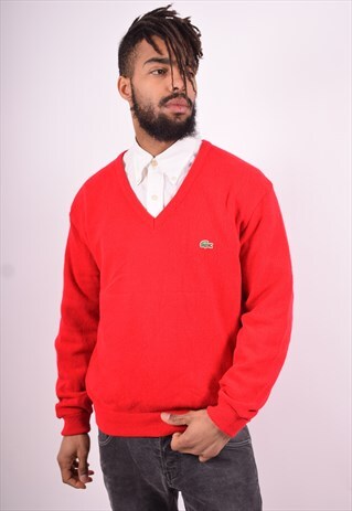 LACOSTE MENS VINTAGE JUMPER SWEATER LARGE RED 90'S