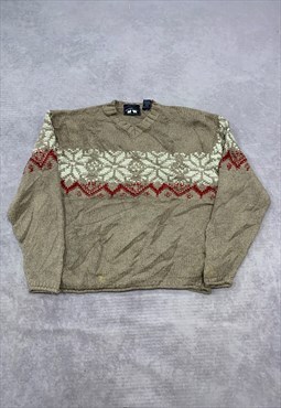 Vintage Knitted Jumper Abstract Patterned Grandad Sweater