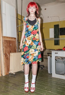 Vintage Y2K summer garden dress in multicolour