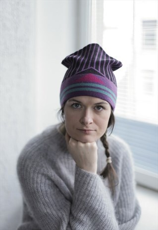 VINTAGE 80'S PURPLE PATTERNED BEANIE