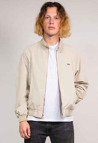 90'S VINTAGE BEIGE LACOSTE BOMBER HARRINGTON JACKET