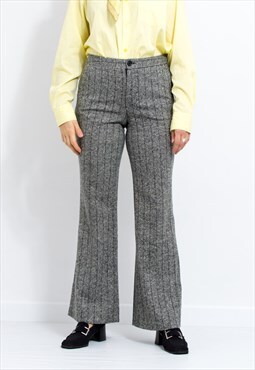 Vintage flared trousers in grey formal striped pants