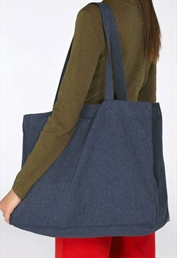 54 Floral Large Cotton Shoulder Tote Bag - Denim Blue