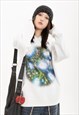 PSYCHEDELIC HOODIE FLORAL PULLOVER FLOWER PRINT JUMPER WHITE
