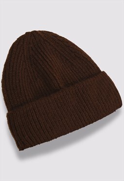 Wool Rib-Knit Brown Beanie Hats For Men