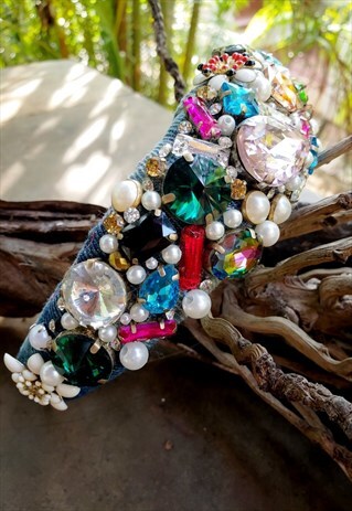 'LUCY' LOTUS BY CHLOE ACID WASH BEJEWELLED DENIM HEADBAND