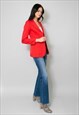 70's Vintage Ladies Wool Red Blazer Jacket Dagger Collar