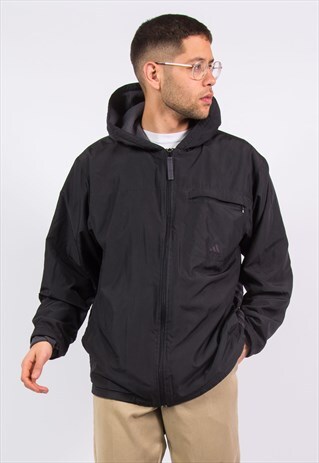 ADIDAS BLACK HOODED JACKET FLEECE LINED