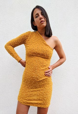LONG SLEEVE ONE SHOULDER BODYCON MINI DRESS