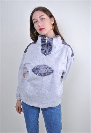 70S GRAY OVERSIZE SPORT ANORAK, COTTON ZIPPED UP, SIZE M
