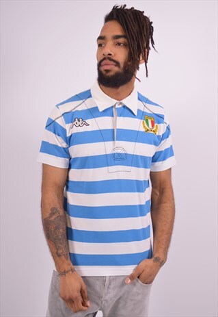 VINTAGE KAPPA POLO SHIRT STRIPES BLUE