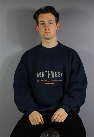 VINTAGE TIMBER JACK SWEATSHIRT IN NAVY BLUE WITH EMBROIDERED