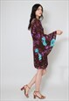 80'S VINTAGE LADIES DRESS ONE SHOULDER BROWN FLORAL MINI
