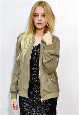 Plain Chiffon Bomber Jacket in green color smart look 