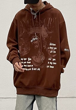 Brown Punk graphic Cotton oversized Hoodies Y2k
