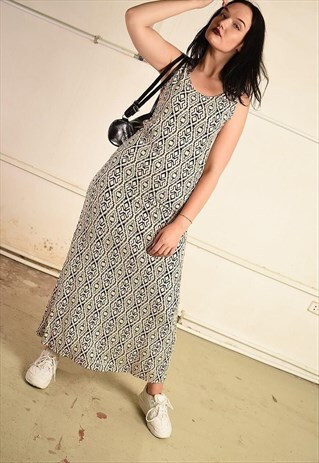 VINTAGE Y2K SUMMER FESTIVAL MAXI DRESS WITH ETHNIC PRINT