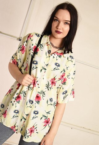 90'S RETRO FLORAL FESTIVAL PARIS CHIC BLOUSE SHIRT TOP