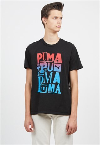 90S VINTAGE BLACK PUMA LOGO CREW NECK T-SHIRT