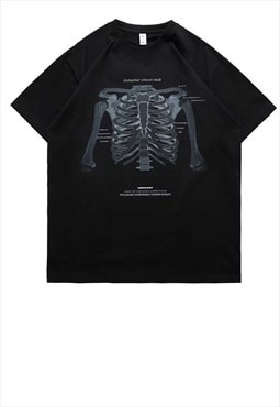 Skeleton bones print t-shirt anatomy tee Gothic top in black