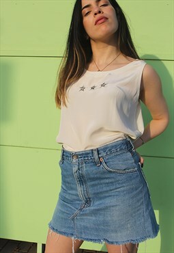 Cream Silky Camisole Sleeveless Top with Embroidered Stars