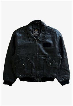 Vintage 90s Men's Alpha Industries Leather Pilot Jacket